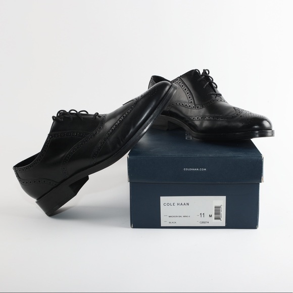 Cole Haan Mens Size 11 Madison Bal Wing 2 Brogue Dress Shoes Black Lace Up - Picture 10 of 10